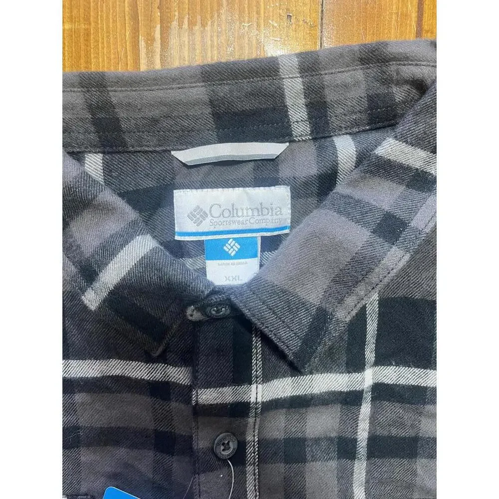 Columbia Flannel Shirt Mens XXL Grey Black Mizzou Tigers Flare Gun Plaid LS New